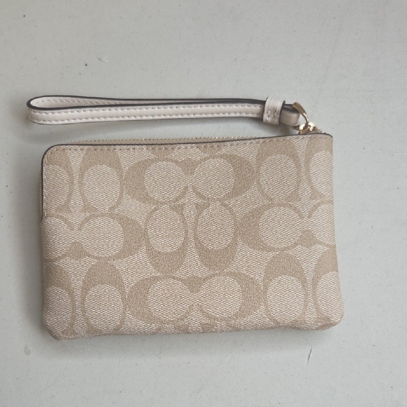 Coach Signature Beige and Cream Wristlet - Picture 4 of 5